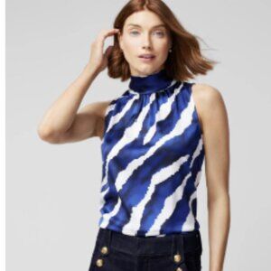 Tie-back Satin Shell Blouse Geo Zebra White House Black Market XL